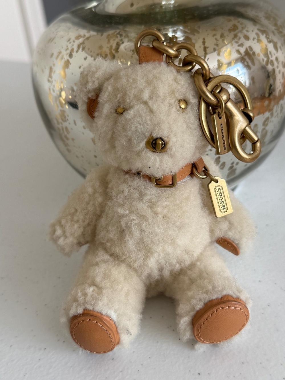 Coach Bear Bag Charm In Signature Shearling - Cream/Beige EUC